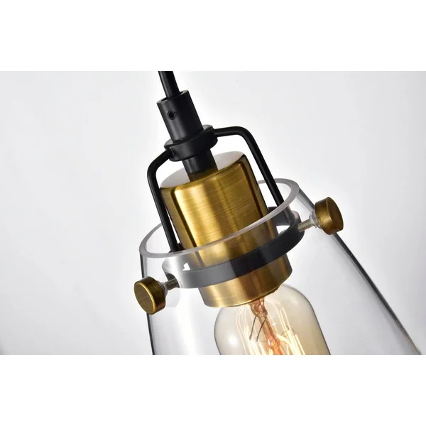 Edvivi 3-Light Black and Antique Gold Pendant with Glass Shade