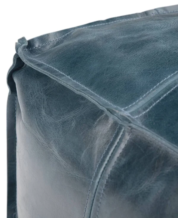 Simpli Home Manning Leather Square Pouf in Teal