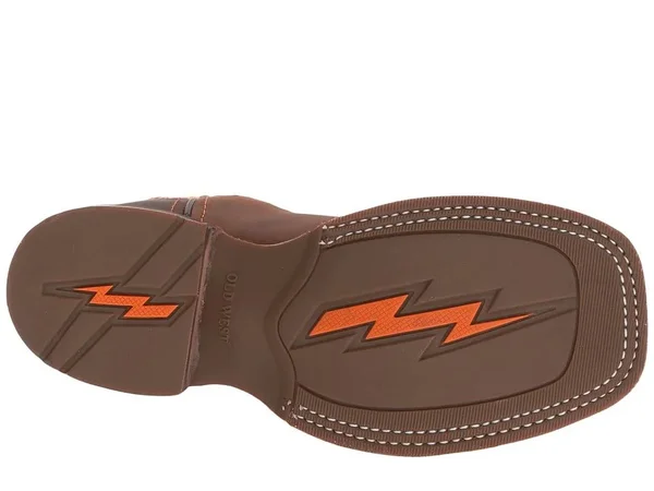 Old West Children's Broad Square Toe Boots - Brown/Neon Orange