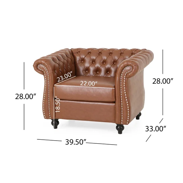 Christopher Knight Home Lucine Traditional Chesterfield Club Chair, Cognac Brown, Dark Brown