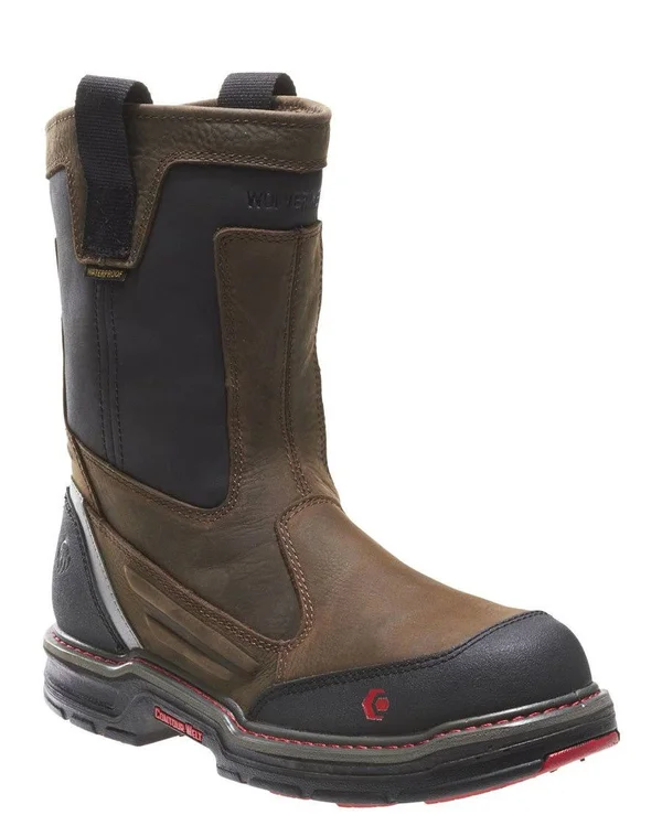 Wolverine Mens Brown/Black Leather Overman WP 10in EH Work Boots, 14