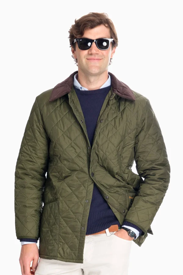 Barbour Liddesdale Mens Jacket Corduroy Plaid Quilted Coat Olive - Xl