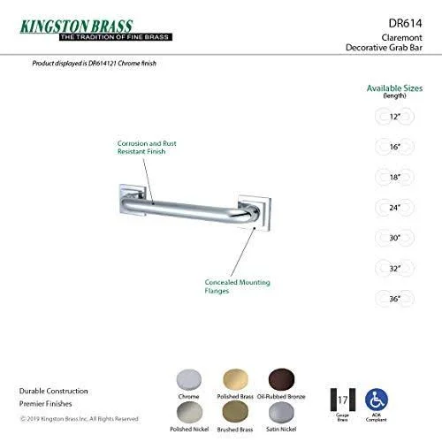 Kingston Brass Dr614367 Claremont 36x22 Decorative Grab Bar - Satin Brass
