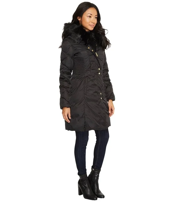 Via Spiga Womens Winter Faux Fur Parka Coat - Black