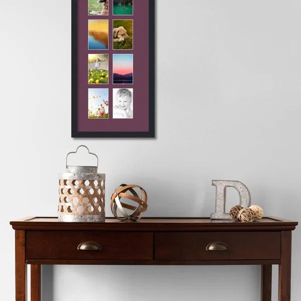 Collage Picture Frame - Satin Black Frame with 8 openings for 4x6 Photos with Red Ruby Mat. D3926FW1540, ArtToFrames