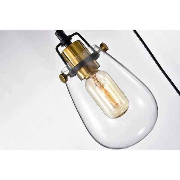 Edvivi 3-Light Black and Antique Gold Pendant with Glass Shade