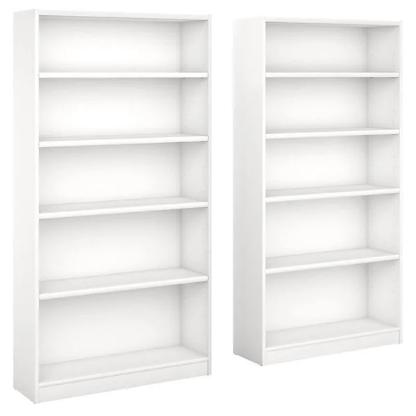 Bush Furniture Universal 5 Shelf Bookcase in Pure White (Set of 2)