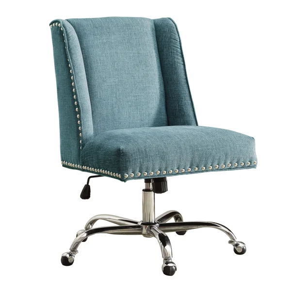 Benjara BM143953 Height Adjustable Swivel Office Chair with Metal Base - Blue and Silver