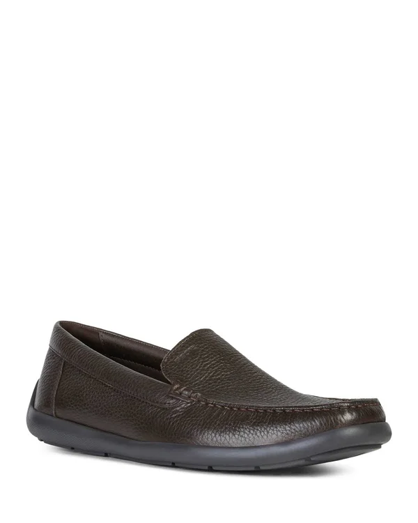 Geox U Devan Mens Brown Leather Casual Slip on Loafers Shoes Coffee