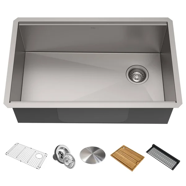 Kraus KWU110-32/5.5 32 inch Kore ADA Workstation Undermount 16 Gauge Stainless Steel Single Bowl Kitchen Sink with Accessories