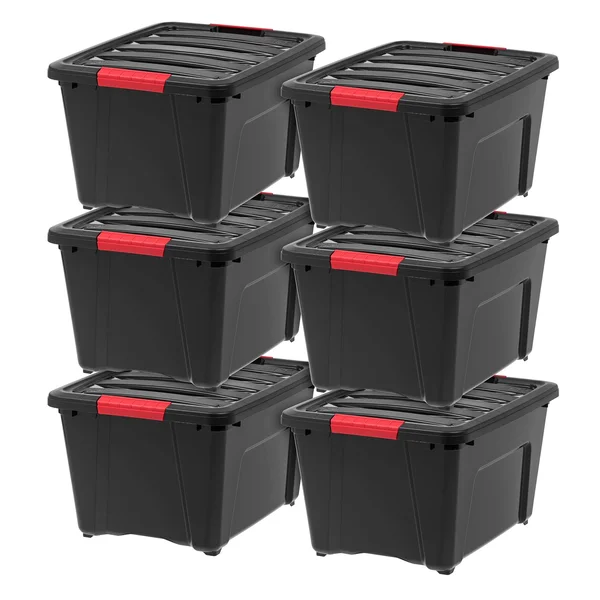 Iris 32 Quart Stack & Pull Box - 6 Pack, Black