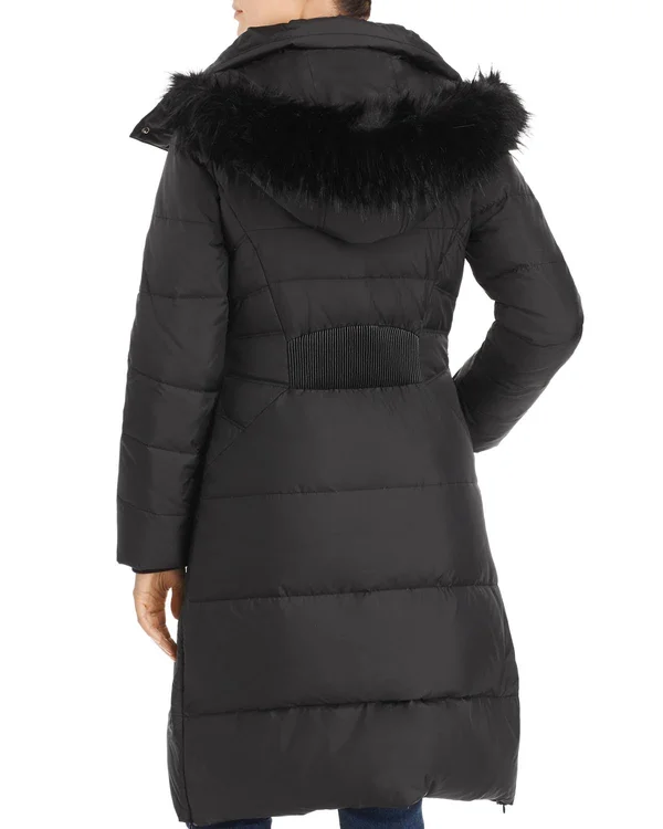 Cole Haan Faux Fur-Trim Puffer Coat - White