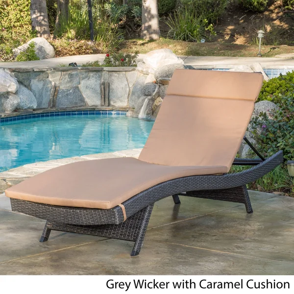 Salem Outdoor Wicker Adjustable Chaise Lounge with Cushion by Havenside Home - Grey+Caramel