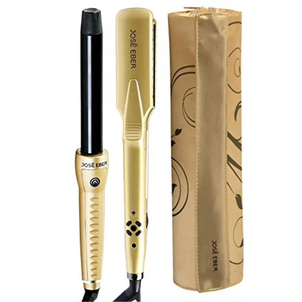 Jose Eber Gift Set - Gold, 25mm Curling Iron, 1.25x22 Ceramic Straightener, Travel Case