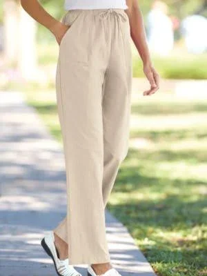 Blair Women's Crinkle Cotton Pull-On Pants - Oatmeal Tan 2XL Misses