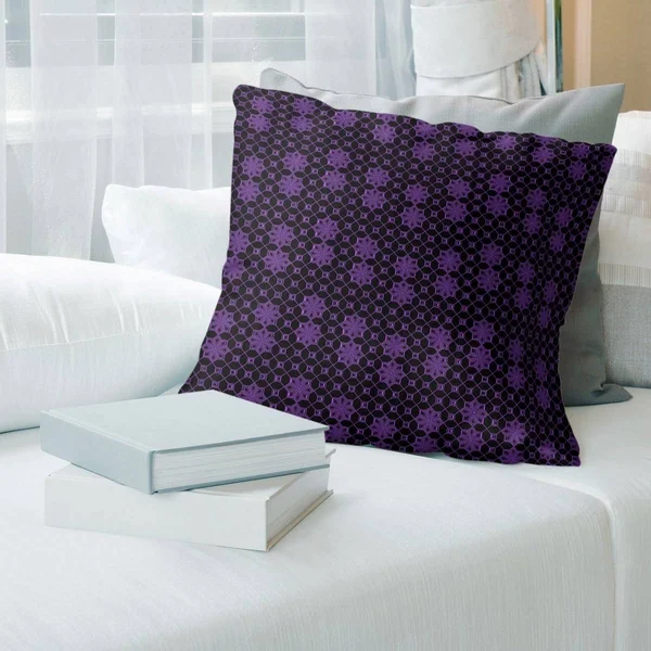 Classic Lattice with Black Throw Pillow - 20 x 20 - Purple & Black - Faux Suede