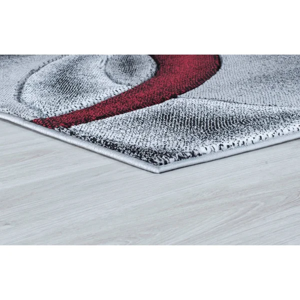 MDA Home Miglena Gray/Red Geometric Polypropylene Area Rug - 3&9x22 x 5&9x22
