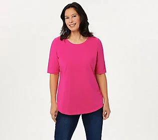 Belle by Kim Gravel TripleLuxe Knit Elbow-Sleeve Top, Size 3X, Hot Pink