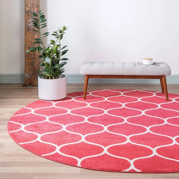 Unique Loom Rounded Trellis Frieze Rug - 8& 0 x 8& 0 - Round