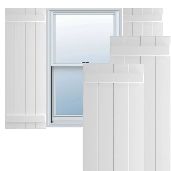 Ekena Millwork CWB15X031UNC 15x22W x 31x22H Exterior Four Board (2 Batten) Composite Board-n-Batten Shutters (Per Pair) - Unfinis