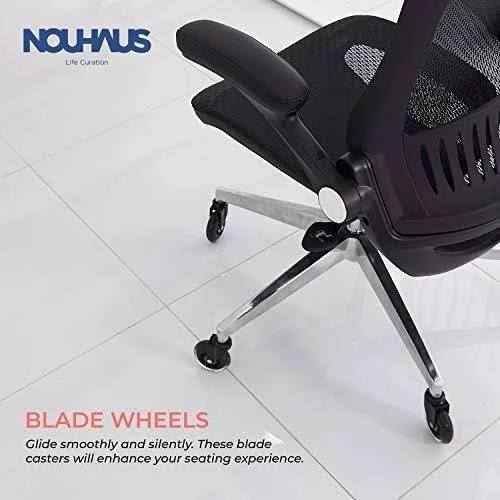 NOUHAUS ErgoFlip Mesh Computer Chair - Grey Rolling Desk Chair with Retractable Armrest and Blade Wheels Ergonomic Office Chair