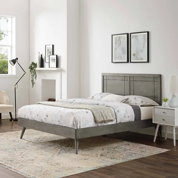 Modway Marlee Queen Wood Platform Bed with Splayed Legs Gray