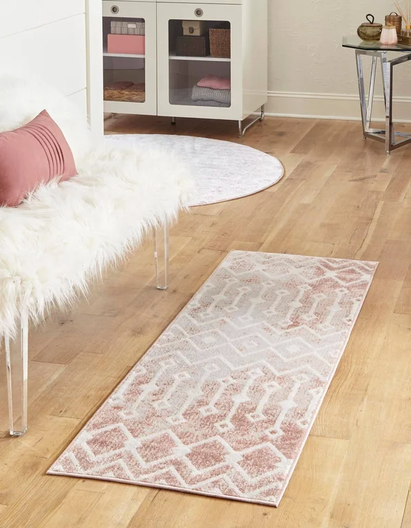 Bohemian Trellis 8 ft Runner Dusty Rose Bohemian, Geometric Area Rug