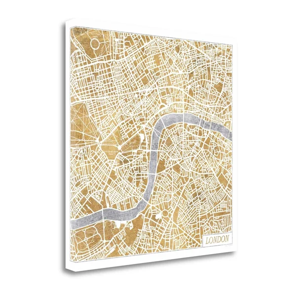 30x22 x 30x22 Gilded London Map by Laura Marshall Fine Art Giclee Print