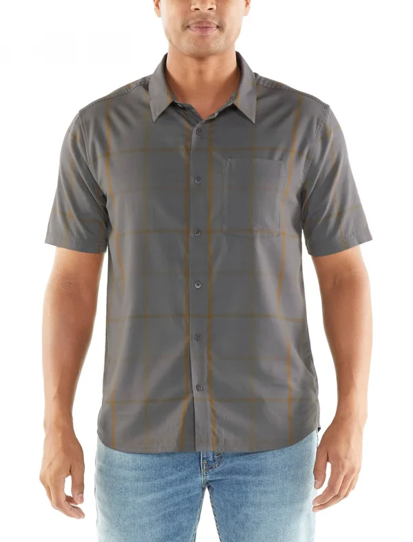Icebreaker Compass Short-Sleeve Shirt - Men's Timberwolf/Tobacco/Plaid - XL