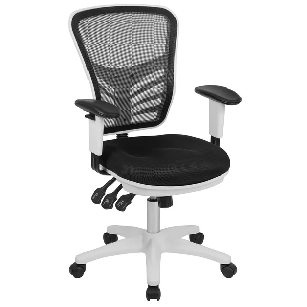 Flash Furniture Black/White Mid Back Mesh Multifunction Executive Swivel Ergonomic Office Chair with Adjustable Arms
