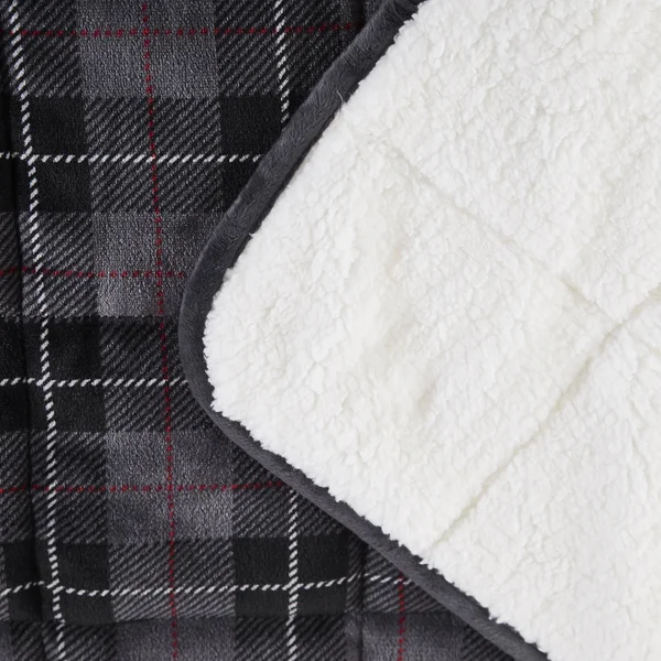 Rejuve 10lb Shiny Flannel Sherpa Weighted Blanket - Plaid Grey