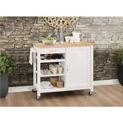Marilijn Kitchen Cart, Natural & White Red Barrel Studio