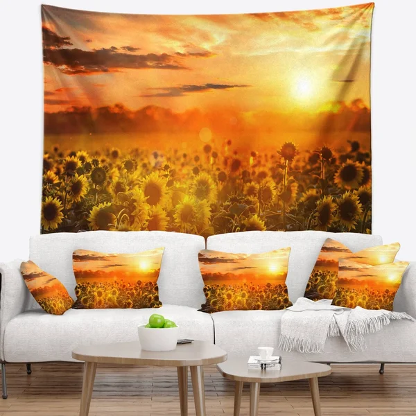 Designart 'Yellow Sunset Over Sunflowers' Floral Wall Tapestry - 80 in. x 68 in.