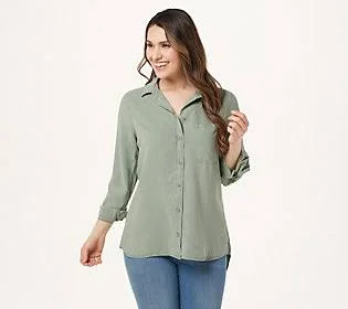 Side Stitch Regular Tencera Button Front Tunicw/ Shirt Tail, Size XX-Small, Dried Sage