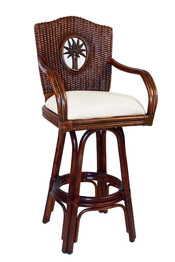 Lucaya Indoor Swivel Rattan & Wicker 30x22 Barstool in TC Antique Finish - Hospitality Rattan Home 913-6208-TCA-B/CV-55
