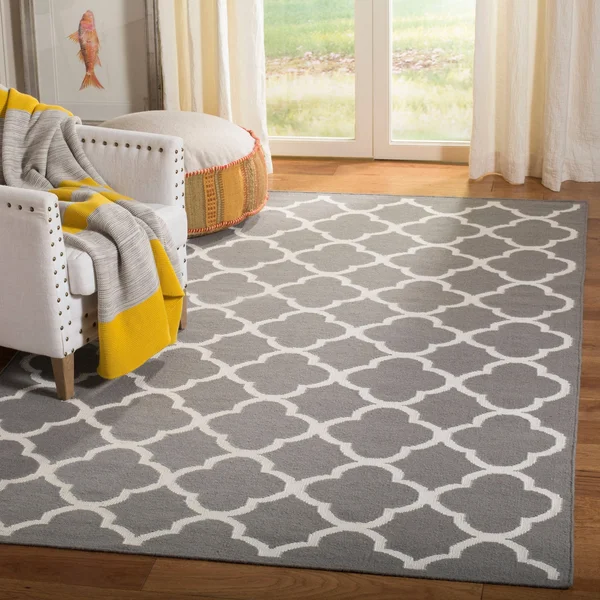 Safavieh Dhurries Grey/Ivory Area Rug; 8& x 10&
