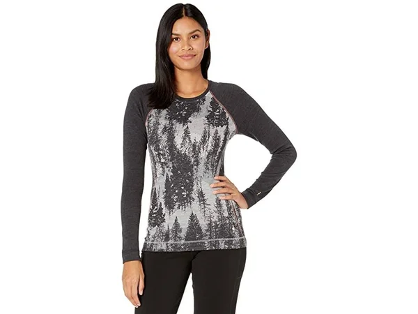 Smartwool Merino 250 Baselayer Pattern Crew - Women's Light Gray Forest Scape, XL