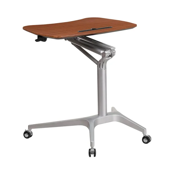 Offex Mahogony Metal Contemporary Mobile Sit-Down Stand-Up Computer Desk