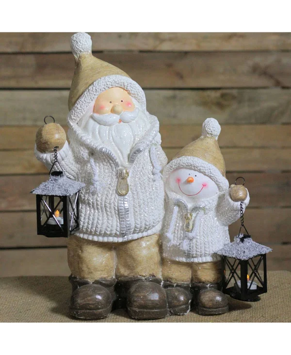 Northlight 18x22 Santa and Snowman with Lanterns Christmas Decoration