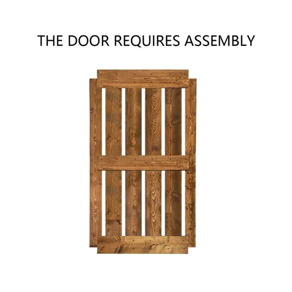 CALHOME Mid-Bar Series with Hardware Kit 24-in x 84-in Walnut 2-Panel Stained Pine Wood Single Barn Door (Hardware Included) in