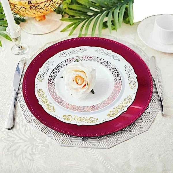 Balsacircle 24 Pcs 13-inch Fuchsia Crystal Beaded Round Charger Plates - Dinner Party Wedding Supplies for All Holidays - Pink