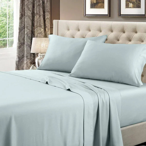 Soft Cotton Bed Sheets 600 TC Solid Sateen Full - Sea