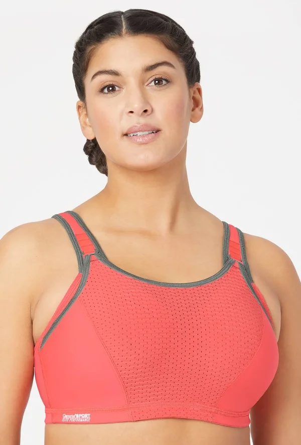 Glamorise Women's Adjustable Wire Sports Bra, 44B, Coral/Grey