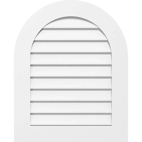 Ekena Millwork GVPRT38X2801SN 38x22W x 28x22H Round Top Surface Mount PVC Gable Vent: Non-Functional - w/ 3-1/2x22W x 1x22P Stand