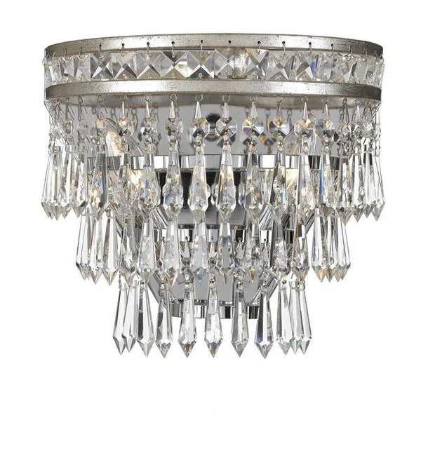 Crystorama 5261-os-cl-mwp Olde Silver Mercer 2 Light Hand Cut Crystal Wall Sconce