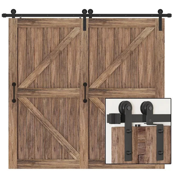 winsoon 7.5 ft./90 in. Single Track Bypass Sliding Barn Door Hardware Kit for Double Doors Low Ceiling - Frosted Black