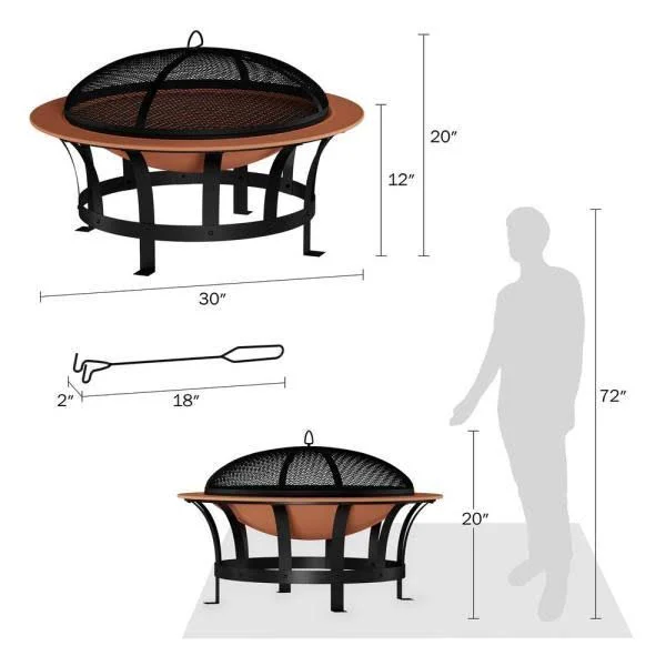 Pure Garden 30 in. W x 20 in. H Round Steel Wood Burning Outdoor Deep Fire Pit in Copper/Black with Grilling Grate - Multi-Colore