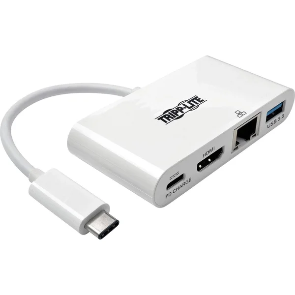 Tripp Lite USB C to HDMI Multiport Video Adapter Converter with USB-A Hub - USB-C PD Charging, Gigabit Ethernet Port, Thunderbolt