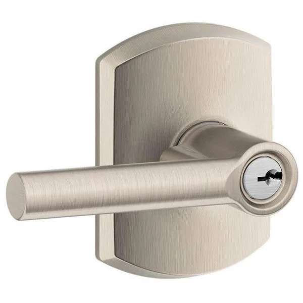 Schlage F51-BRW-GRW Broadway Single Cylinder Keyed Entry Door Lever Set with Dec Satin Nickel