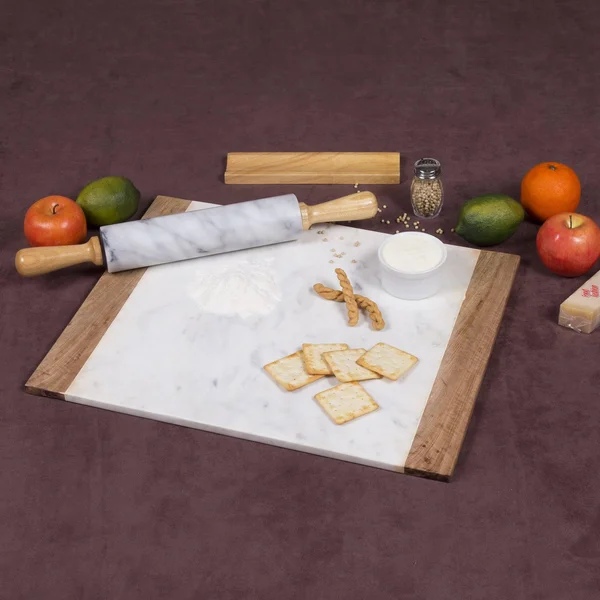 Creative Home Natural White Marble with Mango Wood 16x22 x 20x22 Pastry Board - Serving Plate
